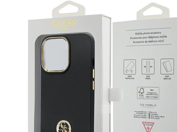 Dėklas GUESS GUHCP13LM4DGPK IPHONE 13 PRO / 13 6.1 "Juodas / Juodas HARDCASE SILICONE LOGO STRASS 4G