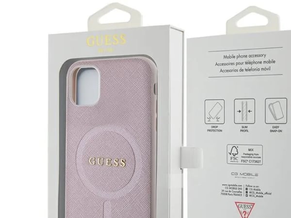 Kotelo GUESS GUHMN61PSAHMCP IPHONE 11 / XR 6.1 "Vaaleanpunainen / vaaleanpunainen HARDCASE SAFFIANO MAGSAFE