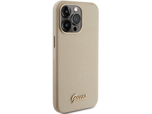 Guess GUHCP15XPGMCSD iPhone 15 Pro Max 6,7" kovakotelo Glitter Glossy Script i zloty/kevyt kultaa