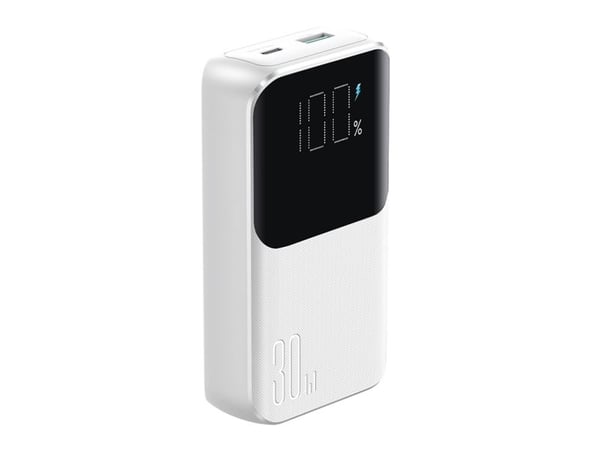 Joyroom powerbank JR-PBC06 10000mAh 30W + innebygde kabler USB-C, Lightning hvit