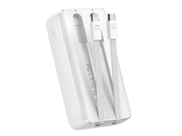 Joyroom powerbank JR-PBC06 10000mAh 30W + innebygde kabler USB-C, Lightning hvit