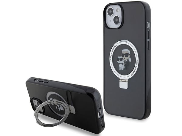 Karl Lagerfeld KLHMP15SHMRSKCK iPhone 15/14/13 6.1" svart hardcase med ringstativ MagSafe