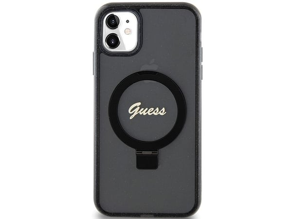 Guess GUHMN61HRSGSK iPhone 11 / Xr 6.1 "Musta asia Ring Stand Script Glitter MagSafe