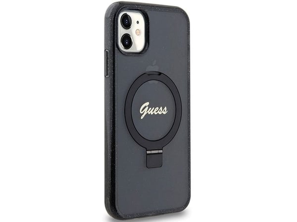 Guess GUHMN61HRSGSK iPhone 11 / Xr 6.1 "Musta asia Ring Stand Script Glitter MagSafe