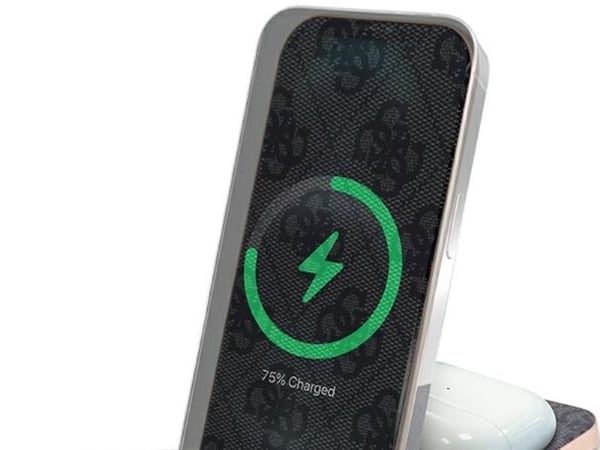 Guess induktiivinen laturi GUDCFAL4PEGK 2in1 15W 4G Pattern MagSafe musta/musta