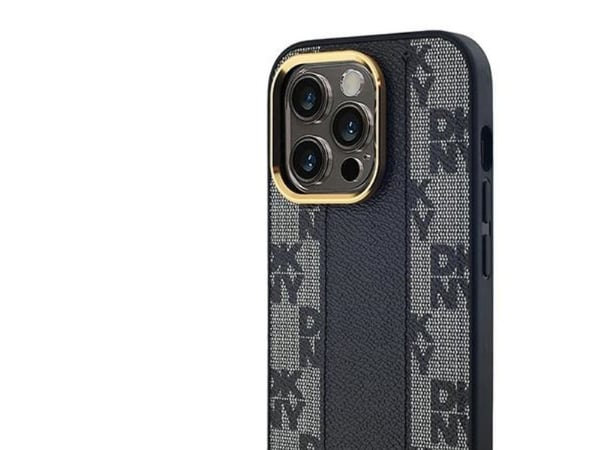 DKNY Läder rutig mono-mönster MagSafe-etu iPhone 14 Pro (svart)