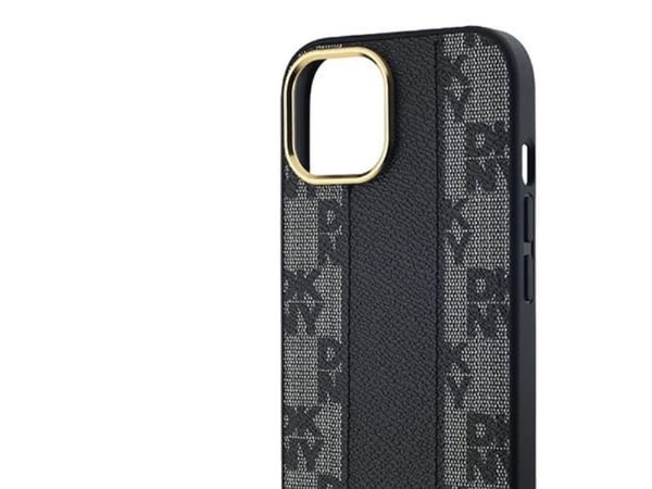 DKNY läder rutigt monomönster MagSafe - skal iPhone 14/15/13 (svart)