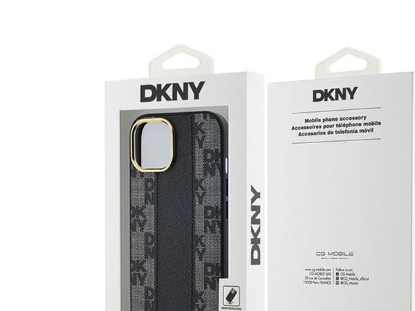 DKNY läder rutigt monomönster MagSafe - skal iPhone 14/15/13 (svart)