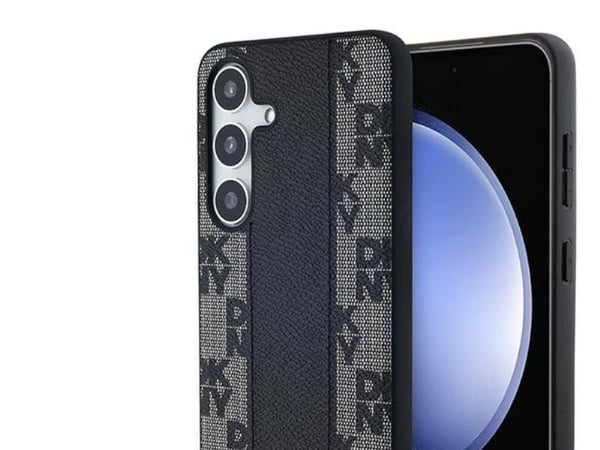 DKNY läderfodral med rutig mono-mönster MagSafe till Samsung Galaxy S24+ (svart)