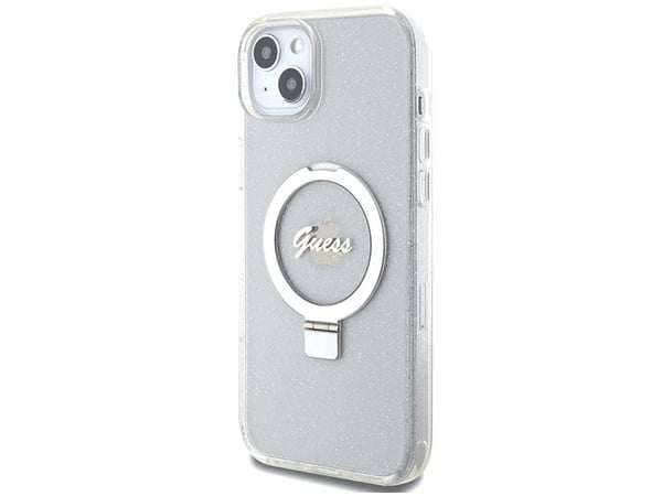 Guess GUHMP15MHRSGSD iPhone 15 Plus / 14 Plus 6,7" klar/gjennomsiktig hardcase Ring Stand Script Glitter MagSafe