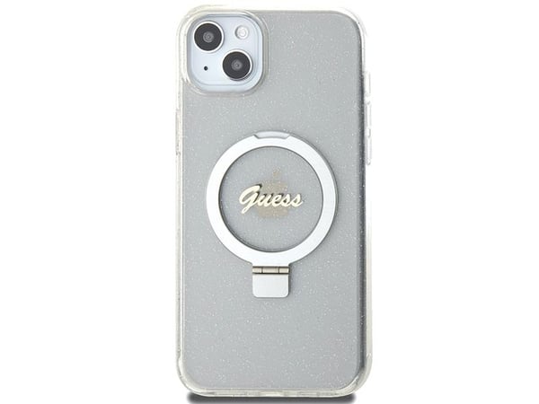 Guess GUHMP15MHRSGSD iPhone 15 Plus / 14 Plus 6,7" klar/gjennomsiktig hardcase Ring Stand Script Glitter MagSafe