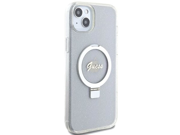 Guess GUHMP15MHRSGSD iPhone 15 Plus / 14 Plus 6,7" klar/gjennomsiktig hardcase Ring Stand Script Glitter MagSafe