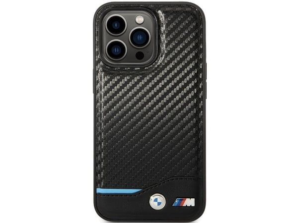 BMW BMHCP13X22NBCK hardt etui til Apple iPhone 13 Pro Max 6,7" svart Leather Carbon