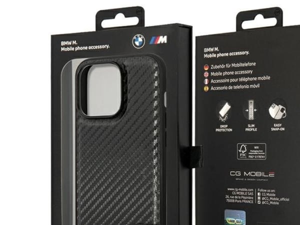 BMW BMHCP13X22NBCK hårt fodral till Apple iPhone 13 Pro Max 6,7" svart Leather Carbon