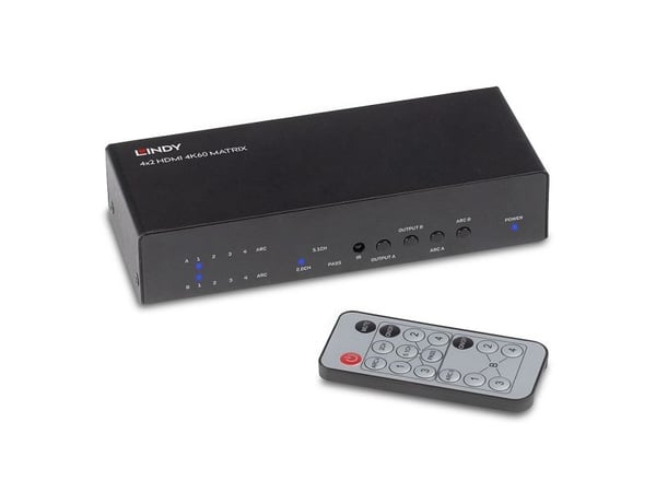 Lindy 38084, AV-matrisevelger, 3840 x 2160 piksler, 18 Gbit/s, Svart, Metall, 1000 mA