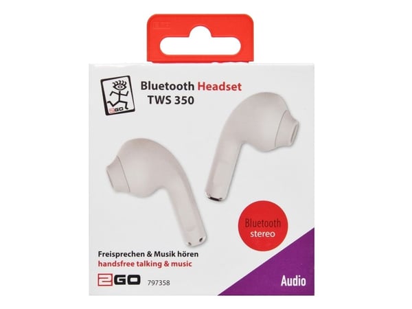 2GO 797358, True Wireless Stereo (TWS), Samtal/musik, Headset, Vit