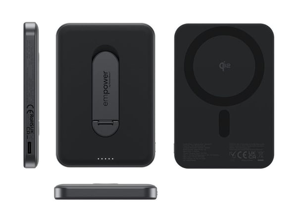 PanzerGlass empower by ® empower Bank w. Spin Stand | 5000mAh | Space Black, Apple, Apple - iPhone 17/16/15/14/13/12, Qi-toiminnolla varustetut äly...
