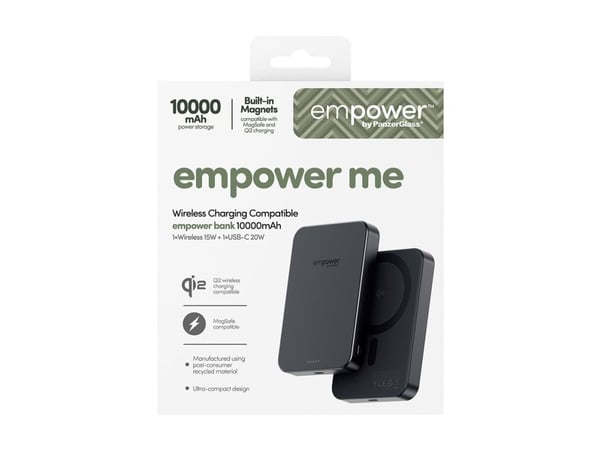 PanzerGlass empower EM82609 varavirtalähde 10000 mAh Qi2 20W USB-C, Space Black