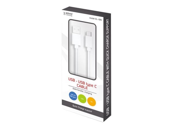 SAVIO CL-126 - USB-kabel - USB-C (hann) til USB (hann) - USB 2.0 - 5 A - 1 m - hvit SAVIO CL-126 - USB-kabel - USB-C (hann) til USB (hann) - USB 2.0 - 5 A - 1 m - hvit