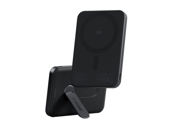 PanzerGlass empower by ® empower Bank w. Spin Stand | 5000mAh | Space Black, Apple, Apple - iPhone 17/16/15/14/13/12, Qi-toiminnolla varustetut äly...