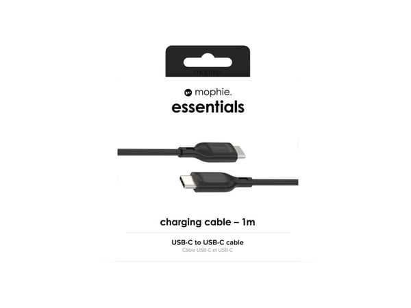 mophie essentials - USB-kabel - USB-C (hane) till USB-C (hane) - 1 m - USB Power Delivery (60W) - svart