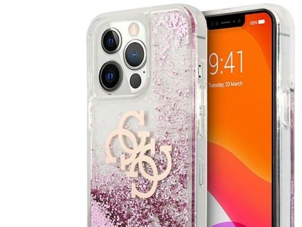 Alkuperäinen Apple iPhone 13 Pro Max Guess Hardcase 4G Big Liquid Glitter (GUHCP13XLG4GPI) puhelinkotelo vaaleanpunainen