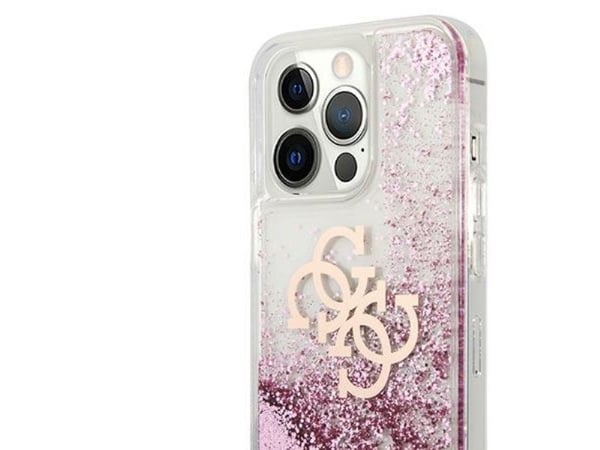 Alkuperäinen Apple iPhone 13 Pro Max Guess Hardcase 4G Big Liquid Glitter (GUHCP13XLG4GPI) puhelinkotelo vaaleanpunainen