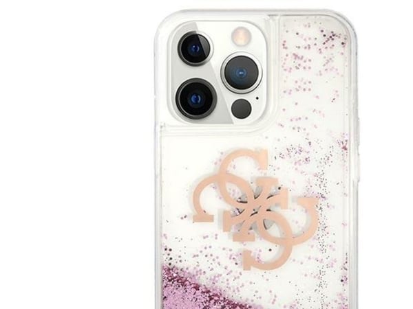 Alkuperäinen Apple iPhone 13 Pro Max Guess Hardcase 4G Big Liquid Glitter (GUHCP13XLG4GPI) puhelinkotelo vaaleanpunainen
