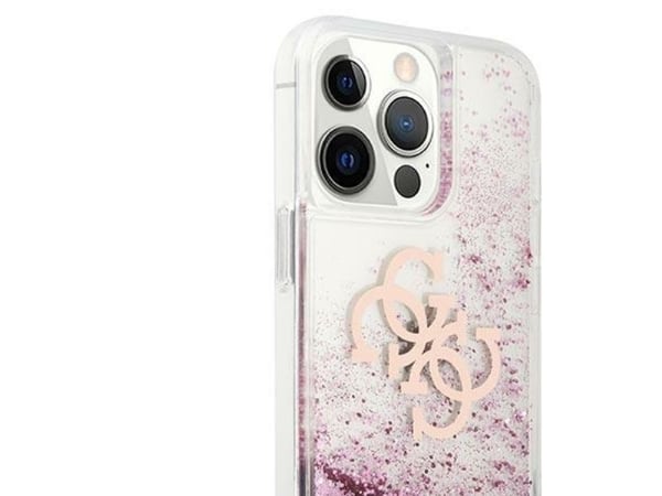 Alkuperäinen Apple iPhone 13 Pro Max Guess Hardcase 4G Big Liquid Glitter (GUHCP13XLG4GPI) puhelinkotelo vaaleanpunainen