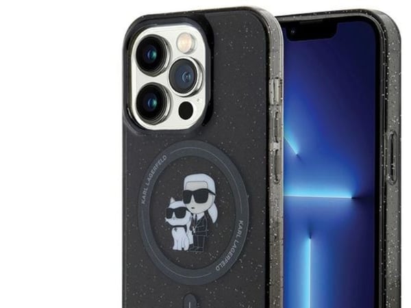 Apple iPhone 15 Pro Karl Lagerfeld-skal Karl&Choupette Glitter MagSafe (KLHMP15LHGKCNOK), svart