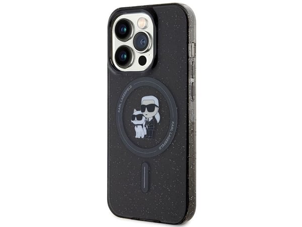 Apple iPhone 15 Pro Karl Lagerfeld-skal Karl&Choupette Glitter MagSafe (KLHMP15LHGKCNOK), svart