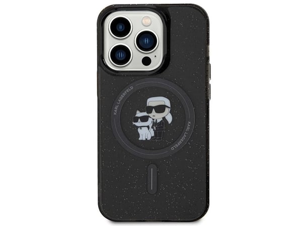 Apple iPhone 15 Pro Karl Lagerfeld-skal Karl&Choupette Glitter MagSafe (KLHMP15LHGKCNOK), svart