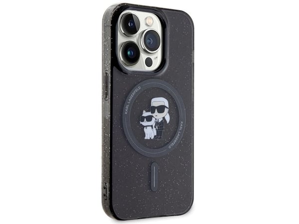 Apple iPhone 15 Pro Karl Lagerfeld-skal Karl&Choupette Glitter MagSafe (KLHMP15LHGKCNOK), svart