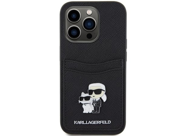 Karl Lagerfeld KLHCP15LSAPKCNPK iPhone 15 Pro 6.1" svart hardcase Saffiano kortlomme Karl&Choupette metalldetalj