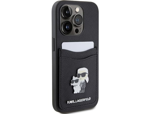 Karl Lagerfeld KLHCP15LSAPKCNPK iPhone 15 Pro 6.1" svart hardcase Saffiano kortlomme Karl&Choupette metalldetalj