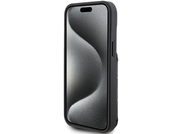 Karl Lagerfeld KLHCP15SSAKKNSCK iPhone 15/14/13 6,1" svart hårdskal Saffiano-kortfack och stativ Monogram Ikonik Patch