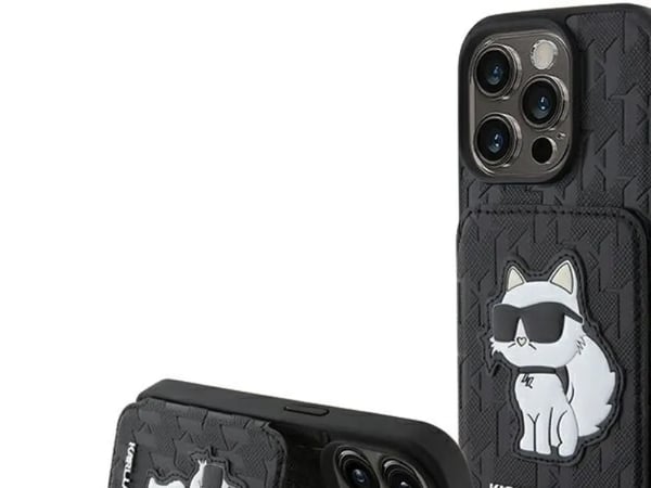 Karl Lagerfeld KLHCP15XSAKCNSCK iPhone 15 Pro Max 6,7" svart hardcase Saffiano kortholdere og stativ Monogram Choupette