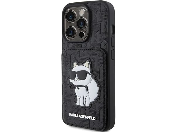 Karl Lagerfeld KLHCP15XSAKCNSCK iPhone 15 Pro Max 6,7" svart hardcase Saffiano kortholdere og stativ Monogram Choupette