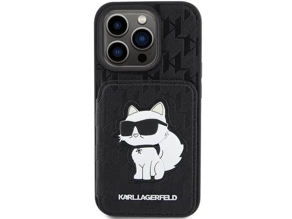 Karl Lagerfeld KLHCP15XSAKCNSCK iPhone 15 Pro Max 6,7" svart hardcase Saffiano kortholdere og stativ Monogram Choupette