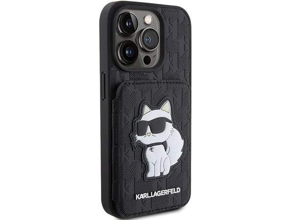Karl Lagerfeld KLHCP15XSAKCNSCK iPhone 15 Pro Max 6,7" svart hardcase Saffiano kortholdere og stativ Monogram Choupette