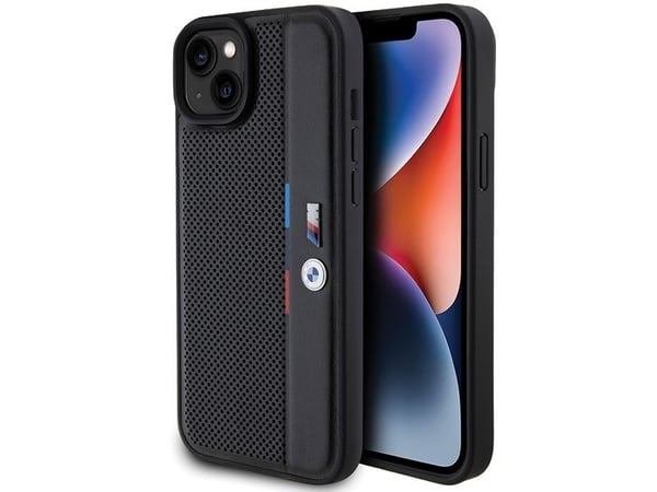 Skal BMW BMHCP15M23 PUPVK Apple iPhone 15 Plus 14 Plus 6.7" svart hårt skal Perforated Tricolor Line