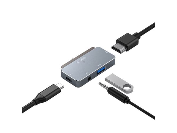 Tech-Protect USB-hub adapter V6 4-i-1 grå