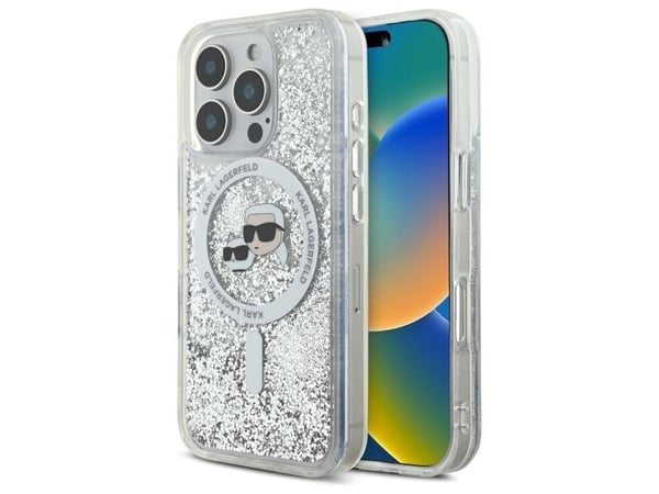 Karl Lagerfeld Nestemäinen Glitter Karl &amp; Choupette Head Magsafe Apple iPhone 16 Pro kotelo