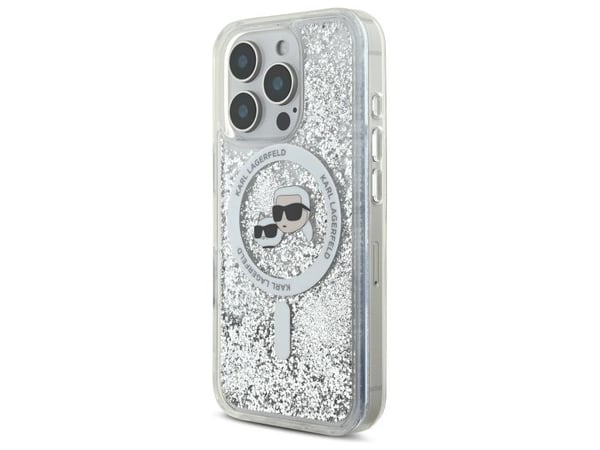 Karl Lagerfeld Nestemäinen Glitter Karl &amp; Choupette Head Magsafe Apple iPhone 16 Pro kotelo