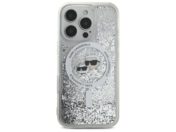 Karl Lagerfeld Nestemäinen Glitter Karl &amp; Choupette Head Magsafe Apple iPhone 16 Pro kotelo