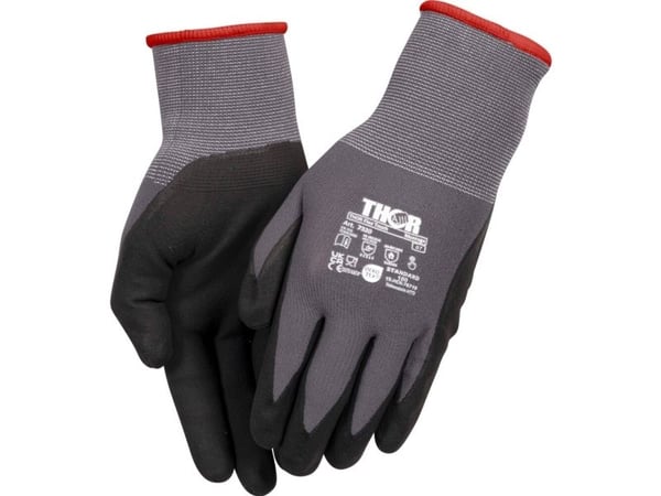 Nitrilhandske, finger-doppad THOR Flex, 7, svart, nitril/polyester