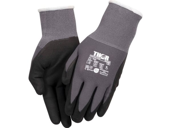 Nitrilhandske, finger-doppad, THOR Flex, 9, svart, nitril/polyester - (12 st.)