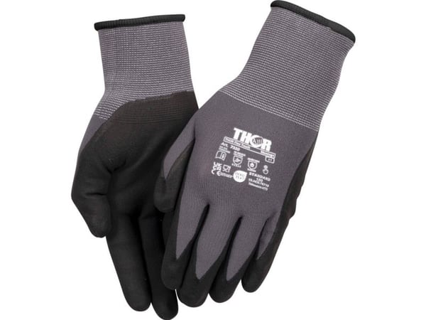 Sormeen upotettava nitriilikäsine, THOR Flex, 11, musta, nitriili/polyesteri - (12 kpl)