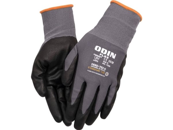 Fingerdoppad nitrilhandske, ODIN Flex, 8, grå, nitril/polyester