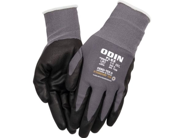 Nitrilhandske, finger-doppad, ODIN Flex, 9, grå, nitril/polyester - (12 st.)